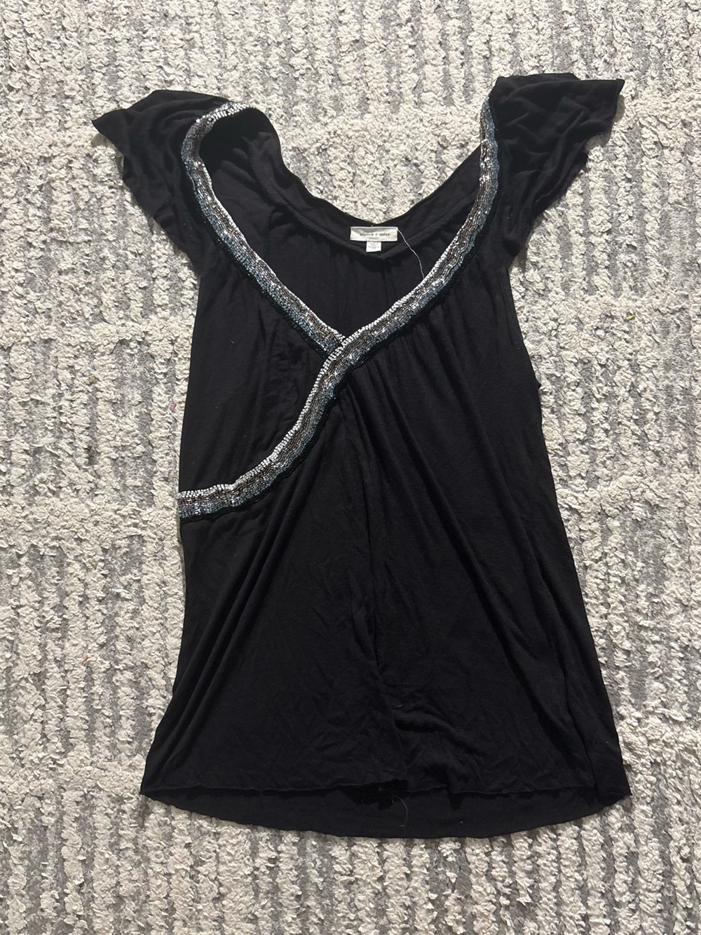 Silence and noise urban outfitters black beaded ruffle top blouse size L